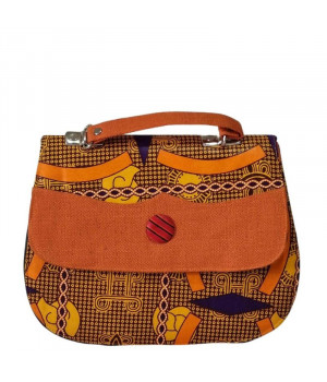 Sac à main en tissu wax africain motif patchwork orange |keinsyshop
