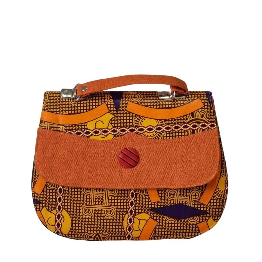 Sac à main en tissu wax africain motif patchwork orange |keinsyshop