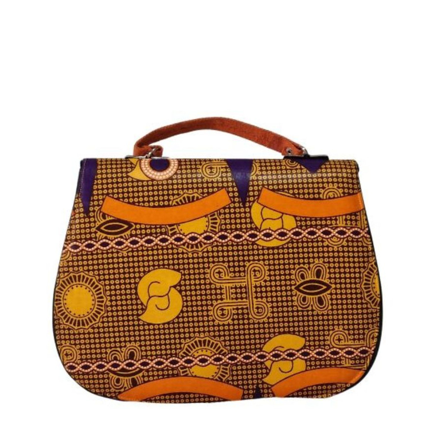 Sac à main en tissu wax africain motif patchwork orange